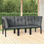 3-Delige Loungeset Met Kussens Poly Rattan Zwart En Grijs