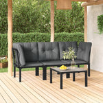 3-Delige Loungeset Met Kussens Poly Rattan Zwart En Grijs