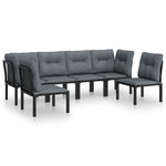 6-Delige Loungeset Poly Rattan Zwart En Grijs