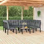 6-Delige Loungeset Poly Rattan Zwart En Grijs