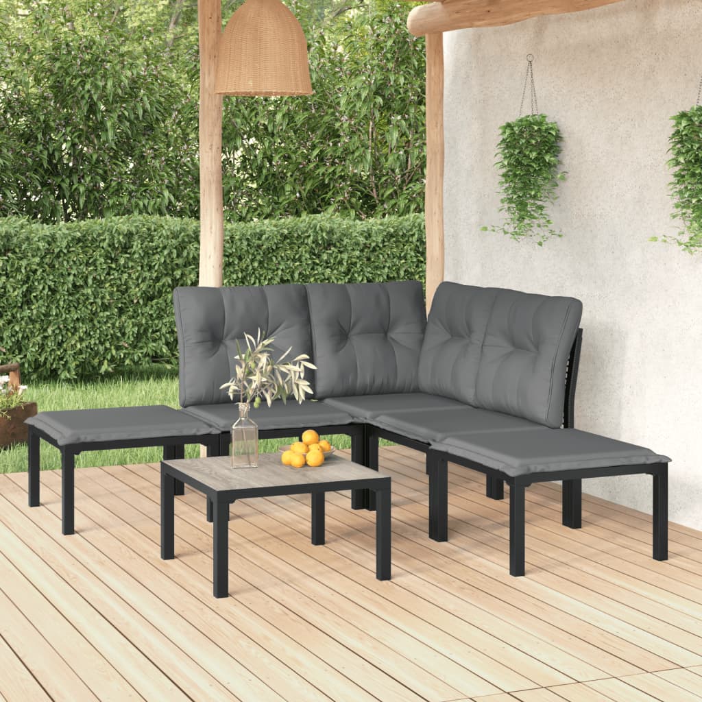 -Delige Loungeset Poly Rattan Zwart En Grijs