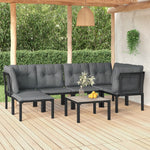 7-Delige Loungeset Poly Rattan Zwart En Grijs