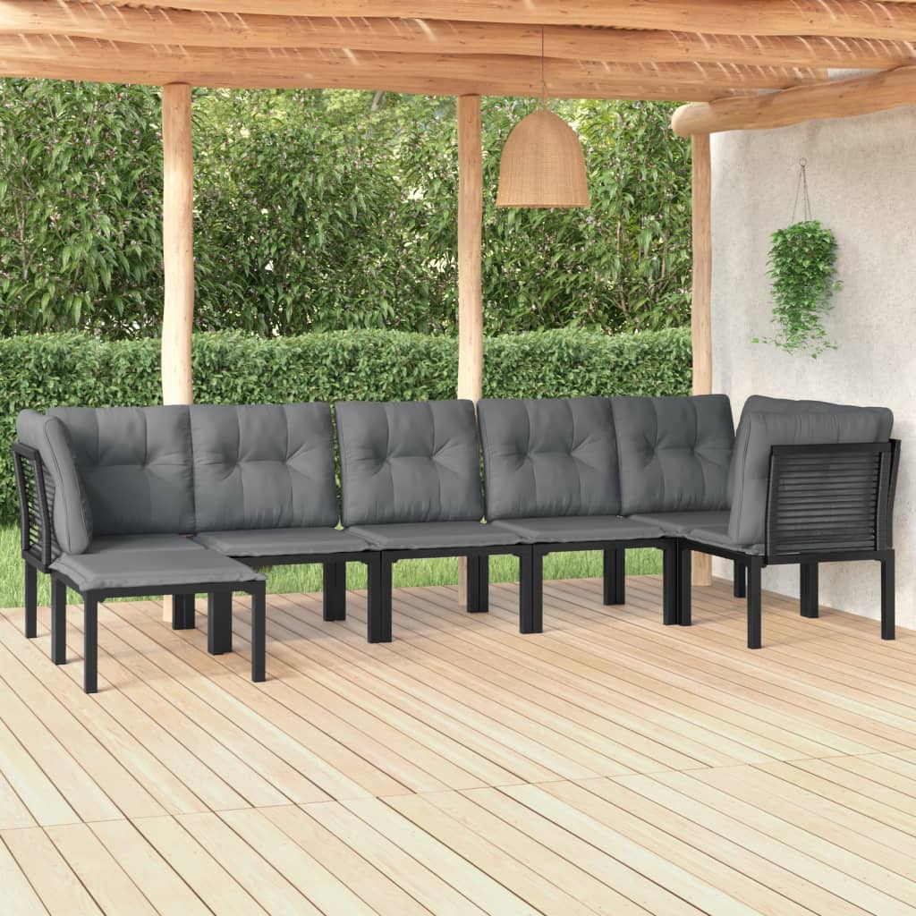 7-Delige Loungeset Poly Rattan Zwart En Grijs