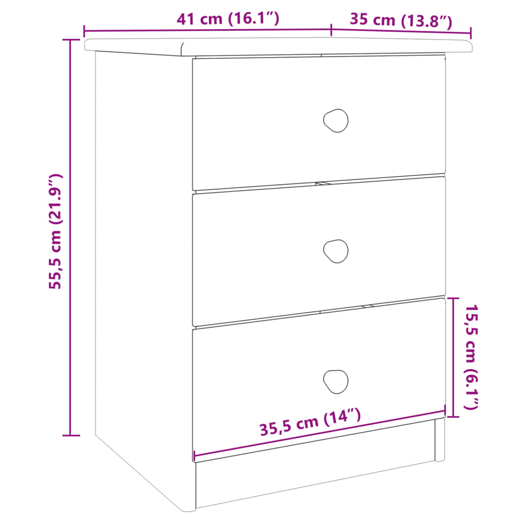 Nachtkastje Alta 41X35X55,5 Cm Massief Grenenhout