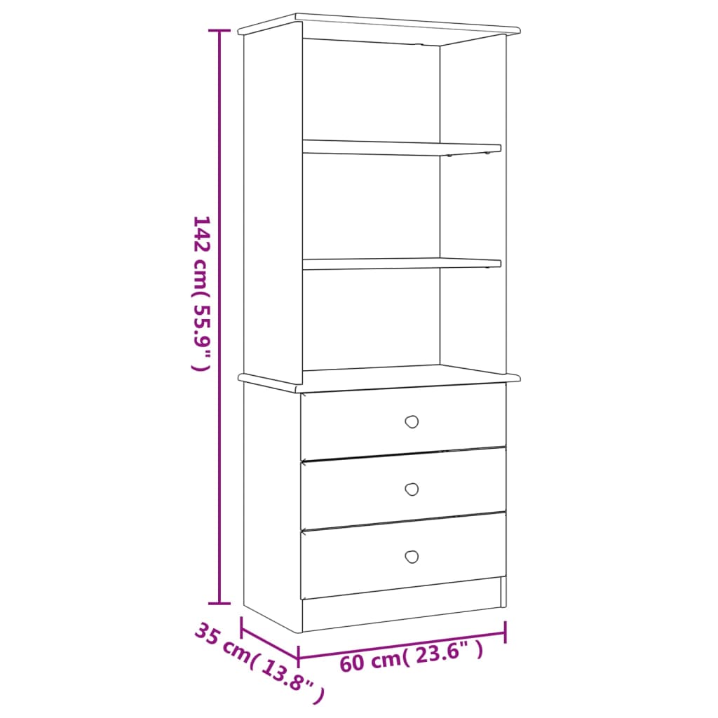 Boekenkast Met Lades Alta 60X35X142 Cm Massief Grenenhout