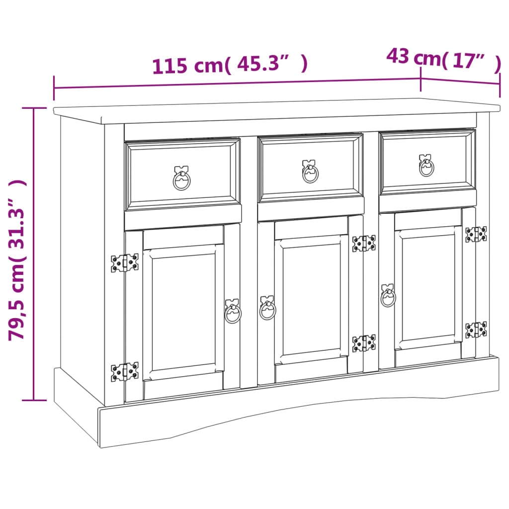 Dressoir Corona 115X43X79,5 Cm Massief Mexicaans Grenenhout