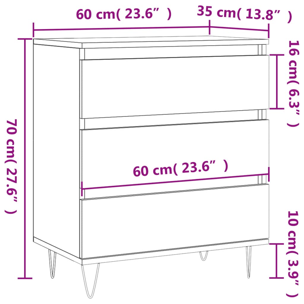 Dressoir 60X35X70 Cm Bewerkt Hout Eikenkleurig