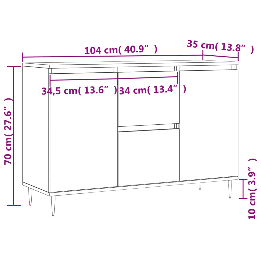 Dressoir 104X35X70 Cm Bewerkt Hout Bruin Eikenkleur