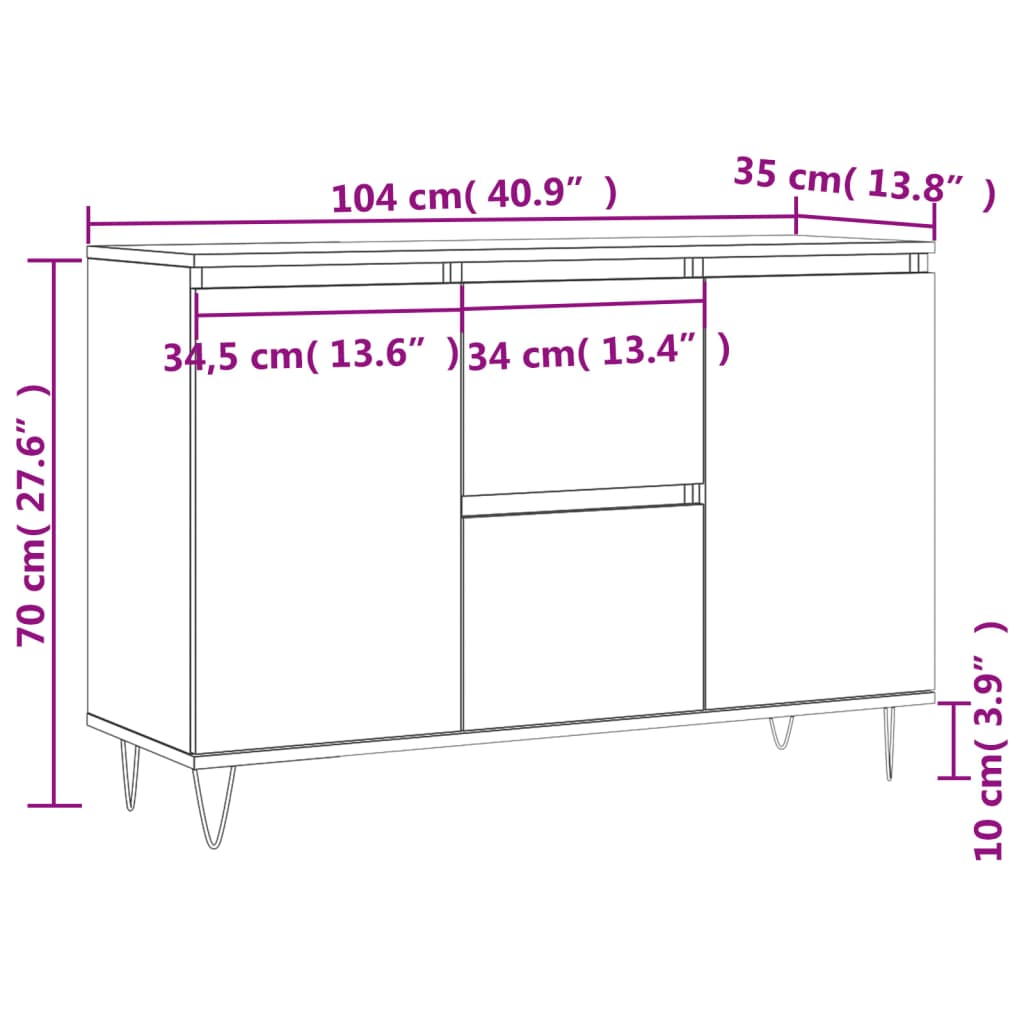 Dressoir 104X35X70 Cm Bewerkt Hout Kleurig