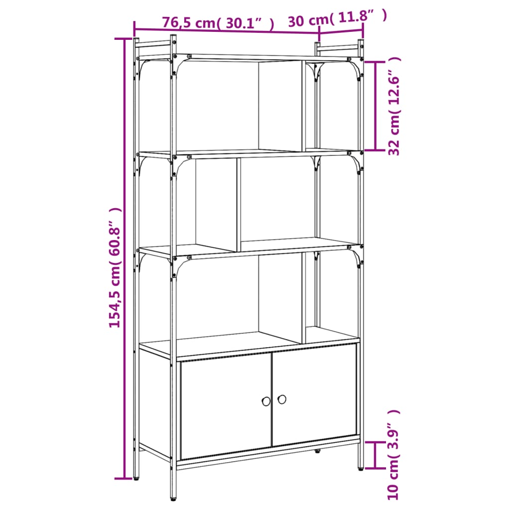 Boekenkast Met Deuren 76,5X30X154,5 Cm Hout Eiken