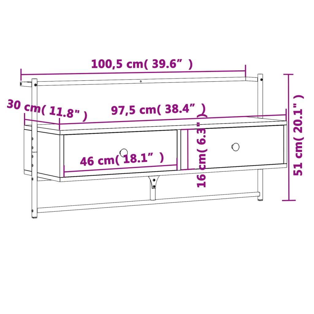 Tv-Meubel Wandgemonteerd 00,5X30X5 Cm Hout