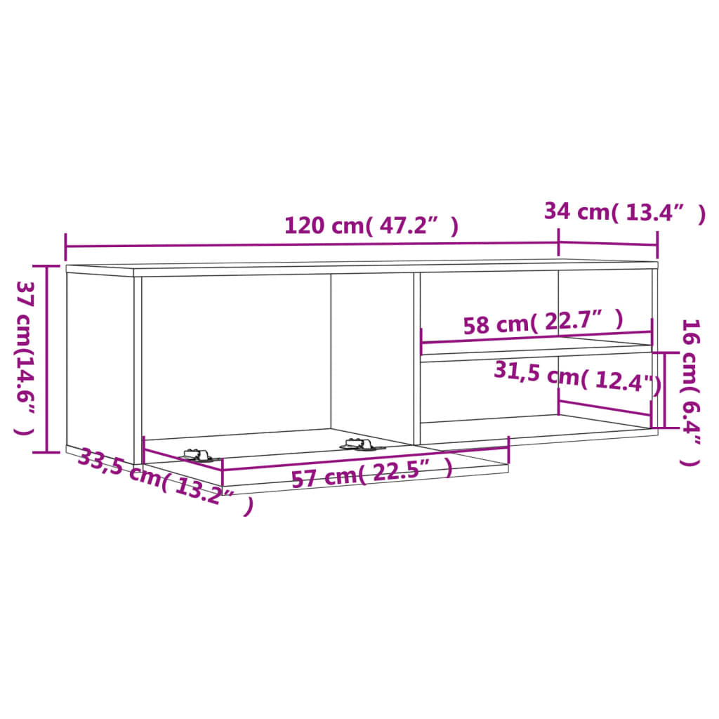 Tv-Meubel 120X34X37 Cm Bewerkt Hout Grijs Sonoma Eikenkleurig