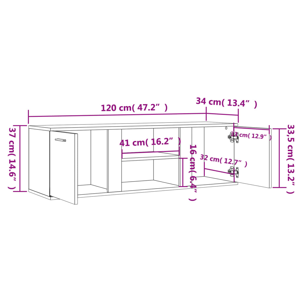 Tv-Meubel 120X34X37 Cm Bewerkt Hout Gerookt Eikenkleurig