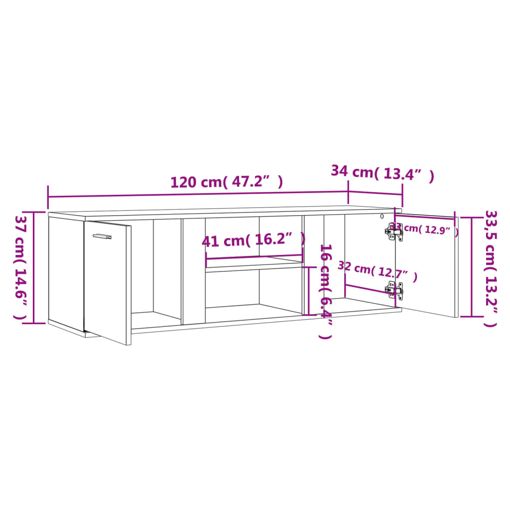 Tv-Meubel 120X34X37 Cm Bewerkt Hout Bruineikenkleurig