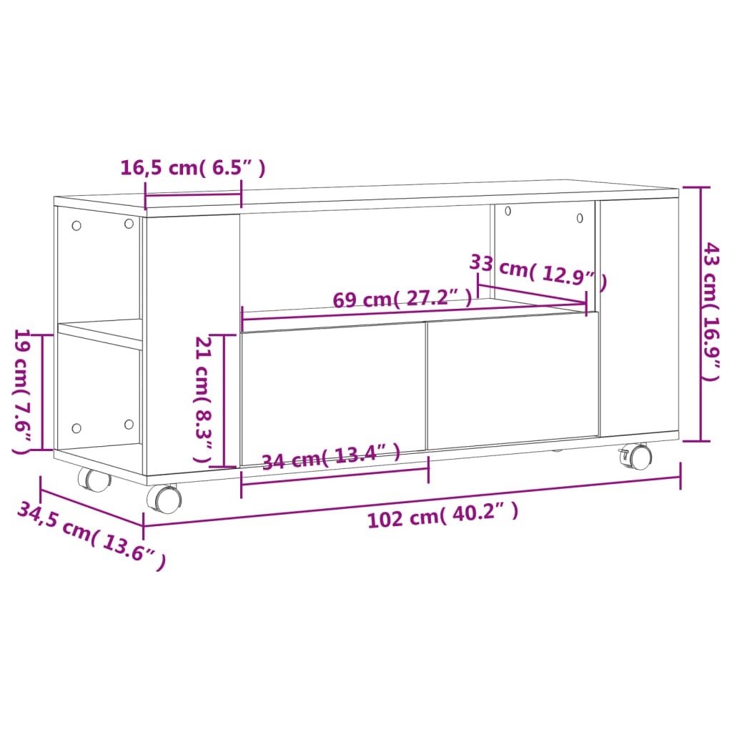 Tv-Meubel 102X34,5X43 Cm Bewerkt Hout