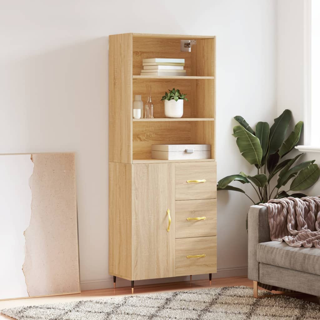 Hoge Kast 69,5X34X180 Cm Bewerkt Hout Eikenkleurig