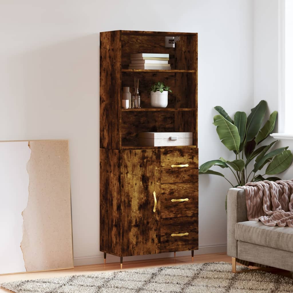 Hoge Kast 69,5X34X180 Cm Bewerkt Hout Eikenkleurig