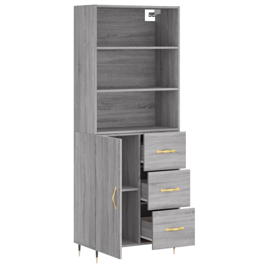 Hoge Kast 69,5X34X180 Cm Bewerkt Hout Eikenkleurig