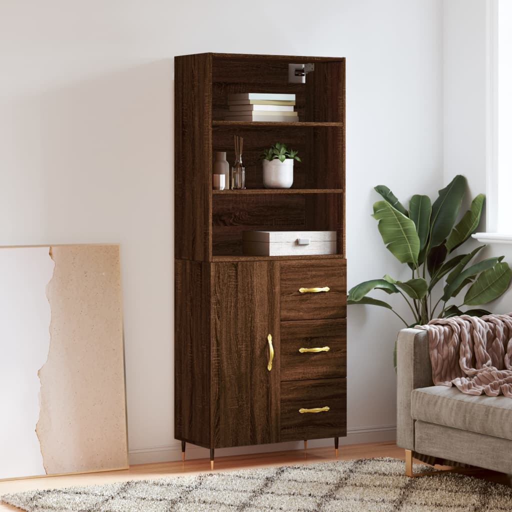 Hoge Kast 69,5X34X180 Cm Bewerkt Hout Eikenkleurig
