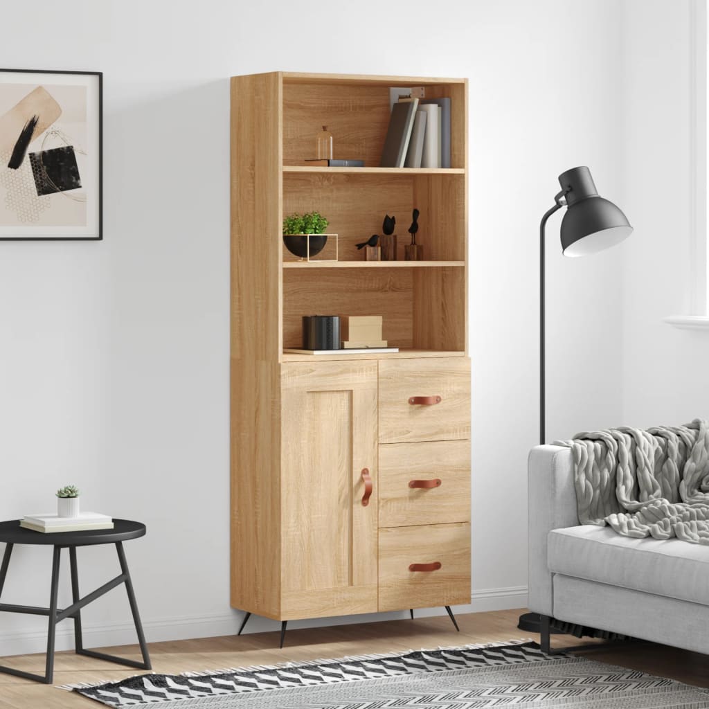 Hoge Kast 69,5X34X180 Cm Bewerkt Hout Eikenkleurig