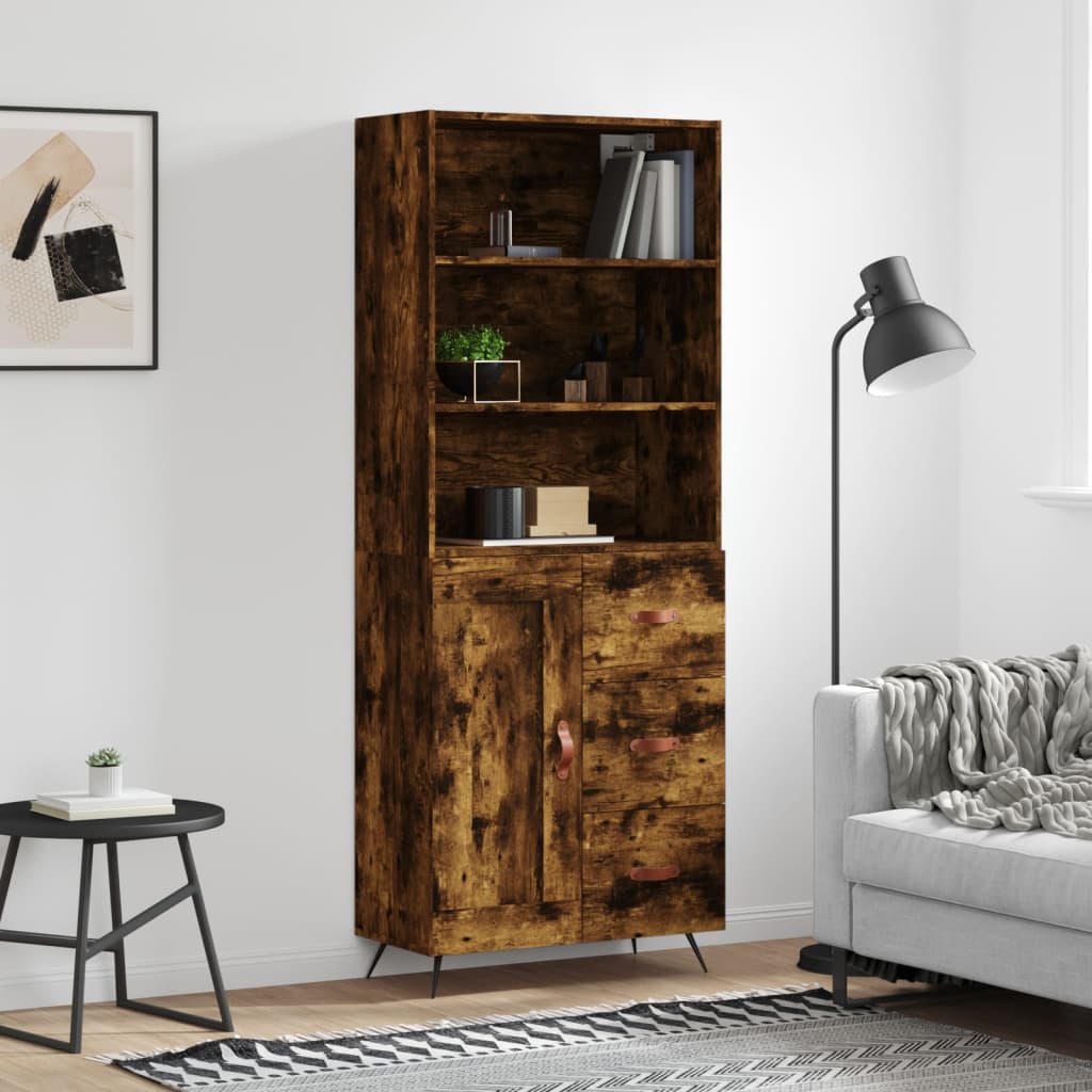 Hoge Kast 69,5X34X180 Cm Bewerkt Hout Eikenkleurig