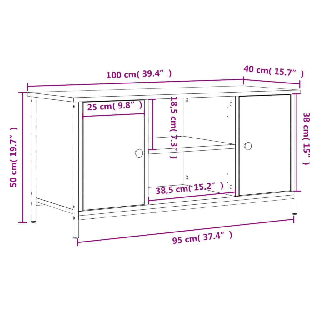 Tv-Meubel 100X40X50 Cm Bewerkt Hout Kleurig