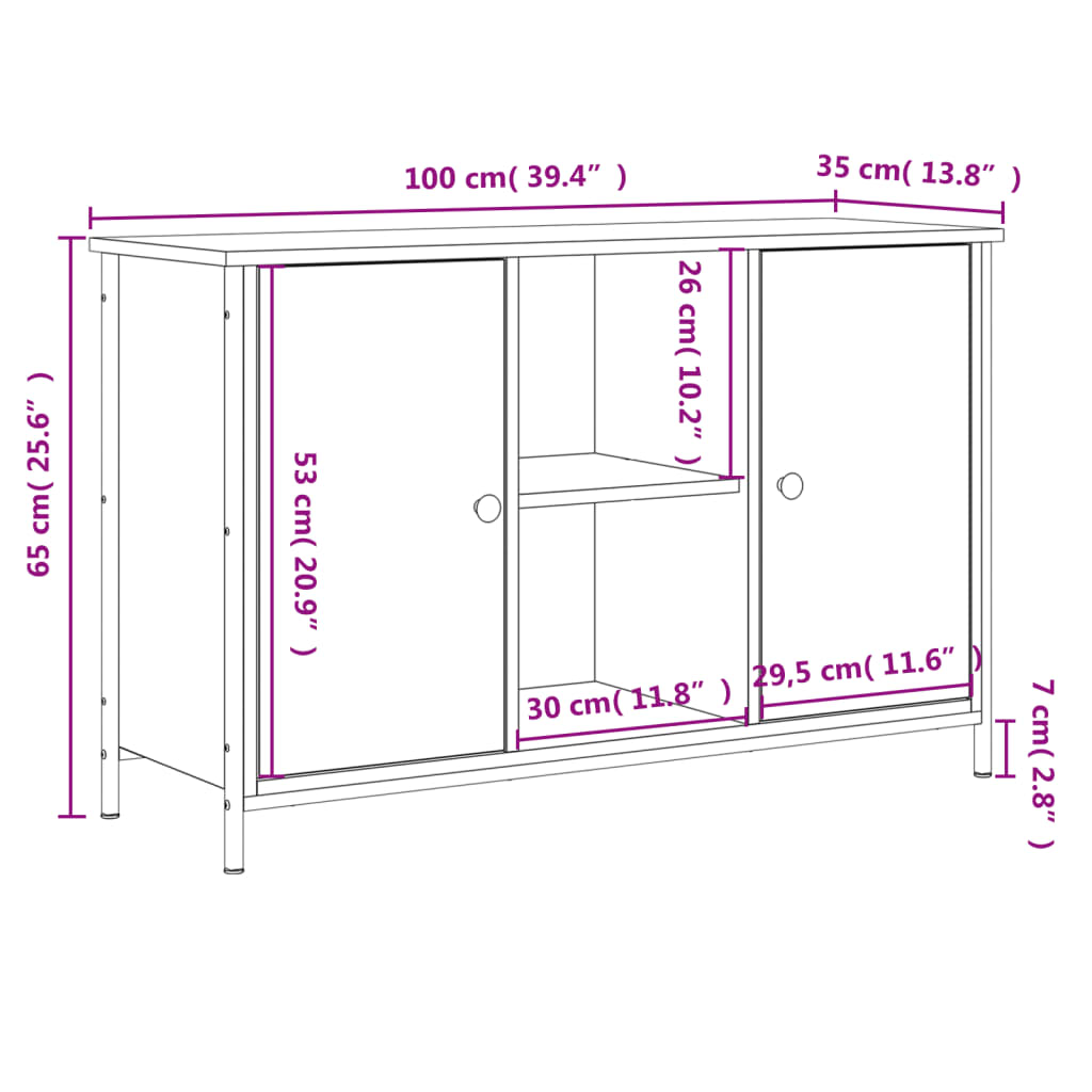 Tv-Meubel 100X35X65 Cm Bewerkt Hout Kleurig