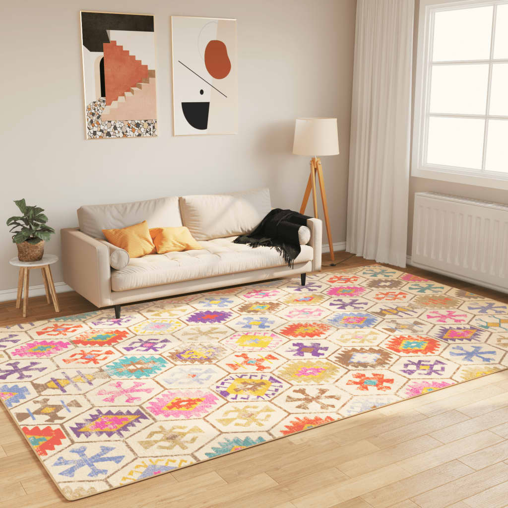Vloerkleed Wasbaar Anti-Slip Meerkleurig Blauw En Wit