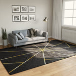 Vloerkleed Wasbaar Anti-Slip Kleurig Zwart En Goud