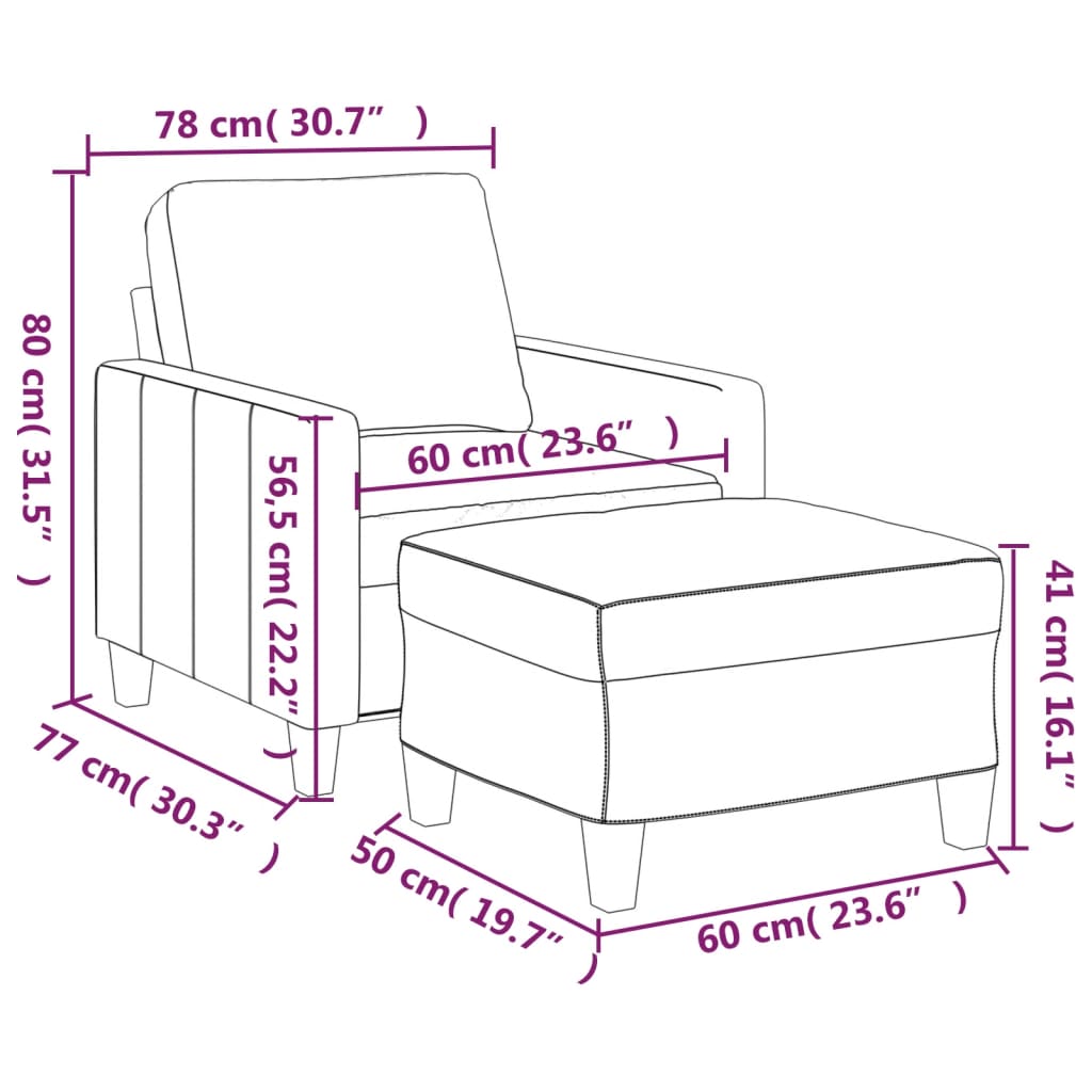 Fauteuil Met Voetenbank 60 Cm Kunstleer Kleurig