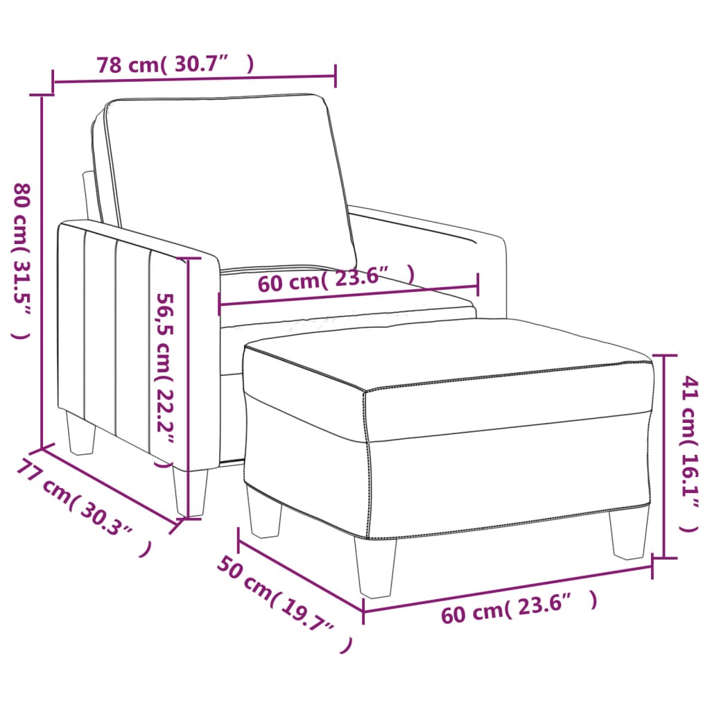 Fauteuil Met Voetenbank 60 Cm Stof