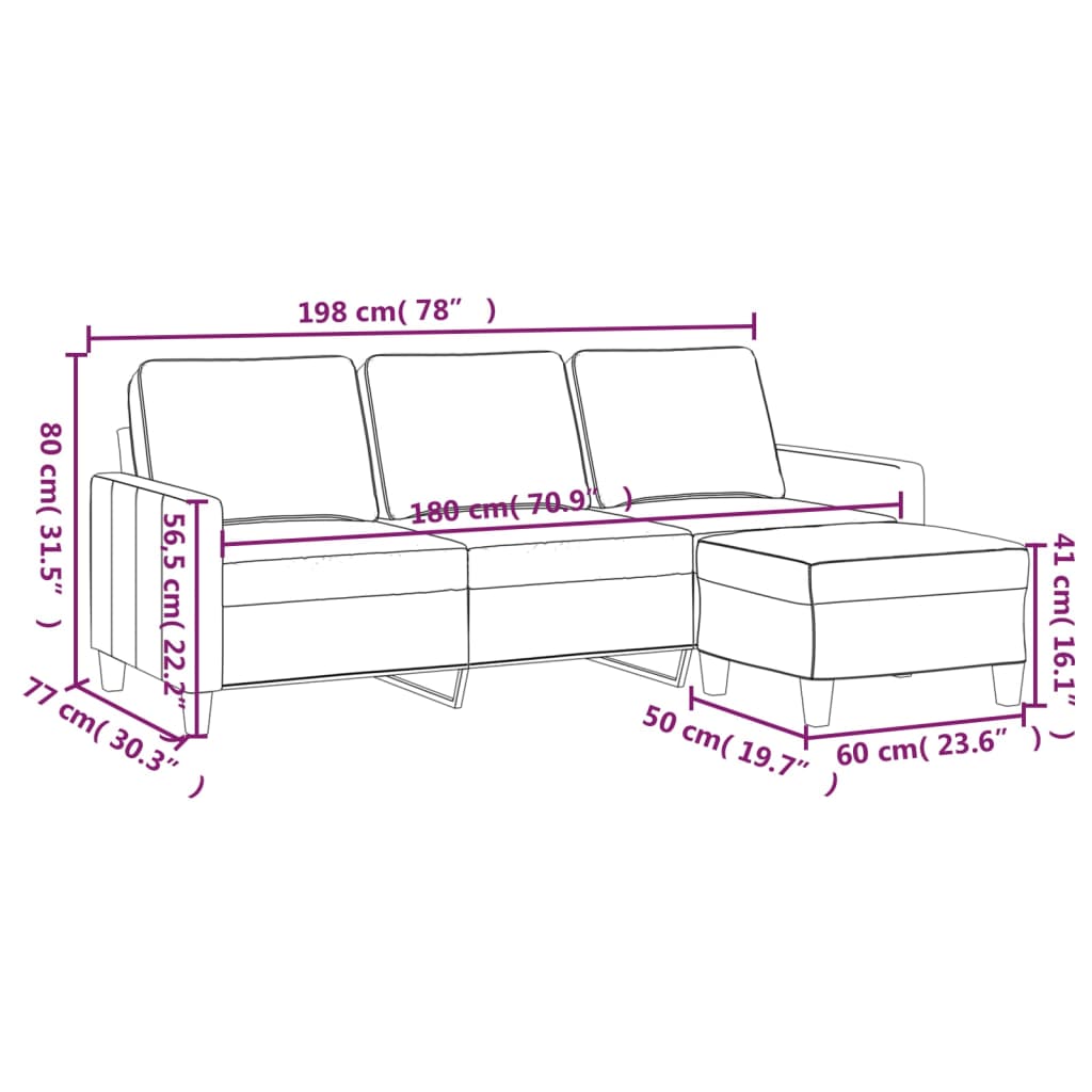 Driezitsbank Met Voetenbank 180 Cm Stof