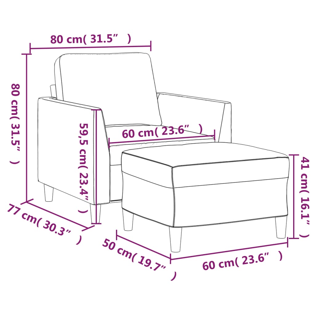 Fauteuil Met Voetenbank 60 Cm Kunstleer