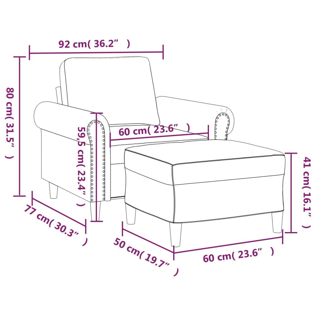 Fauteuil Met Voetenbank 60 Cm Fluweel