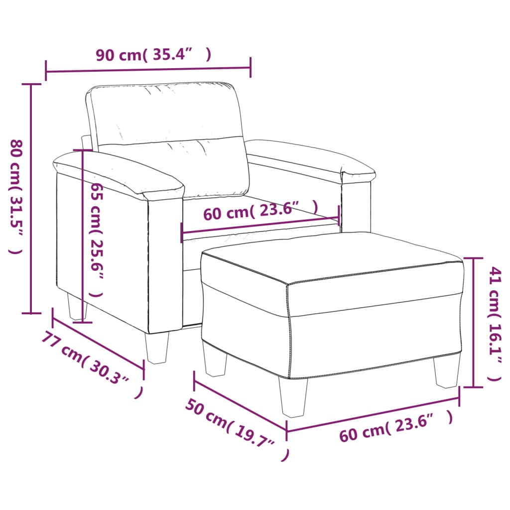 Fauteuil Met Voetenbank 60 Cm Kunstleer