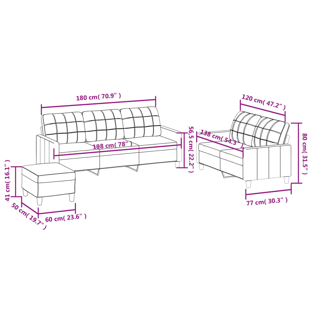 3-Delige Loungeset Met Kussens Kunstleer