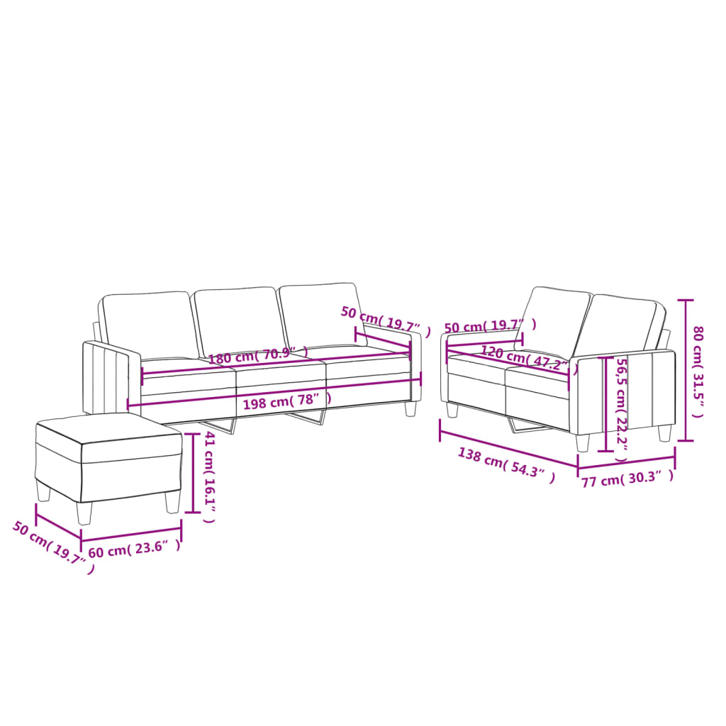 3-Delige Loungeset Met Kussens Kunstleer