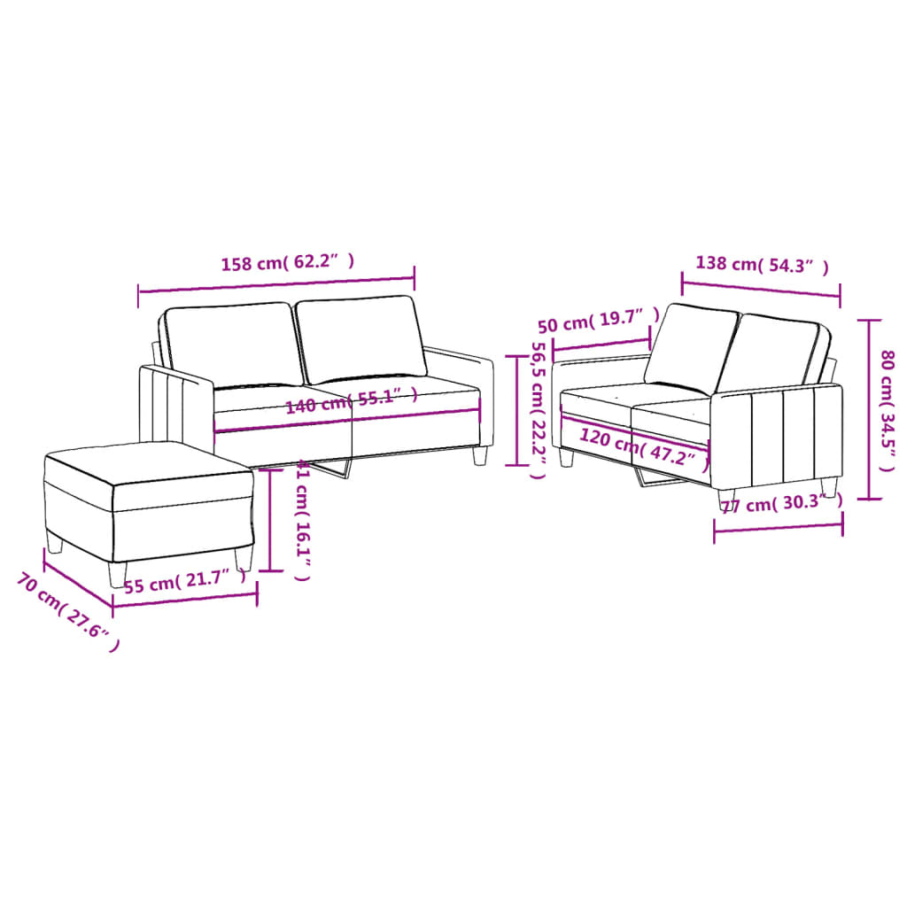 3-Delige Loungeset Met Kussens Stof Kleurig