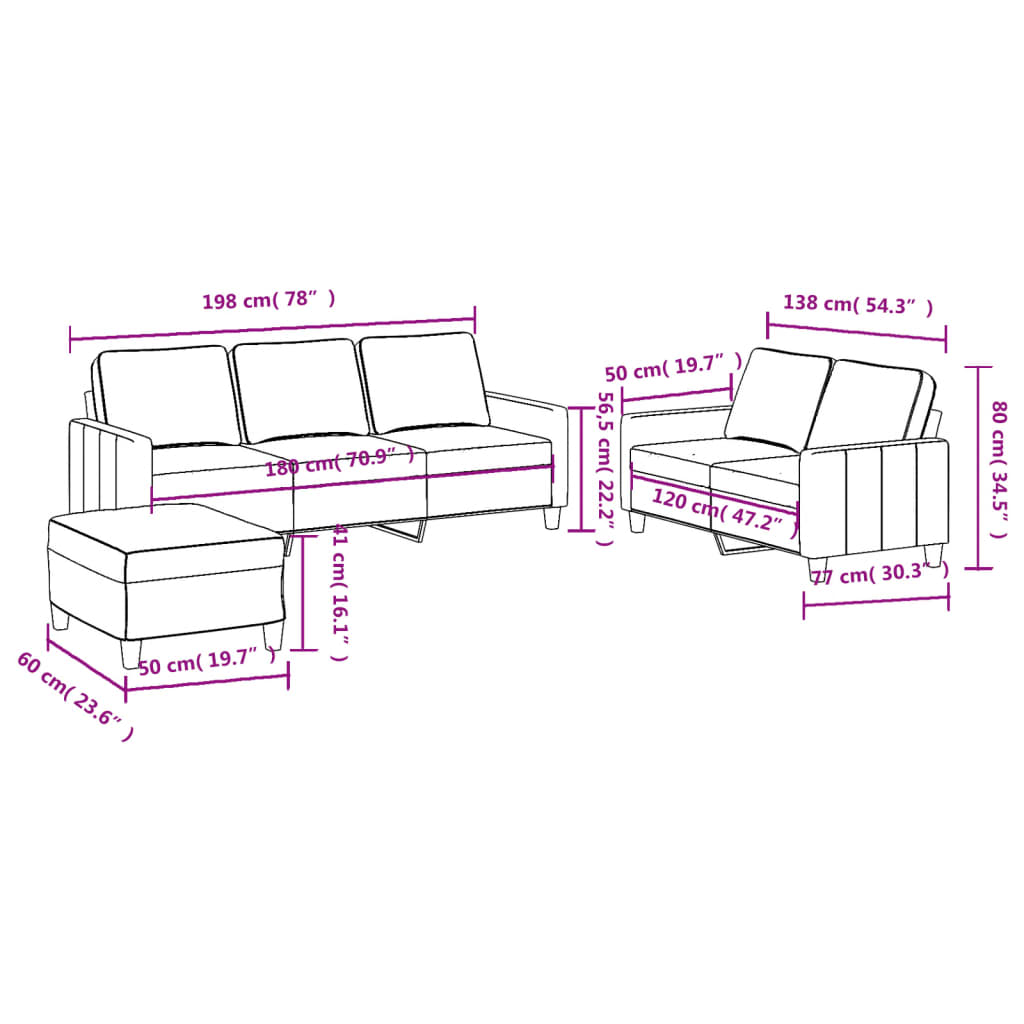 3-Delige Loungeset Met Kussens Stof