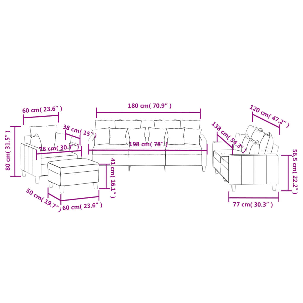 4-Delige Loungeset Met Kussens Stof