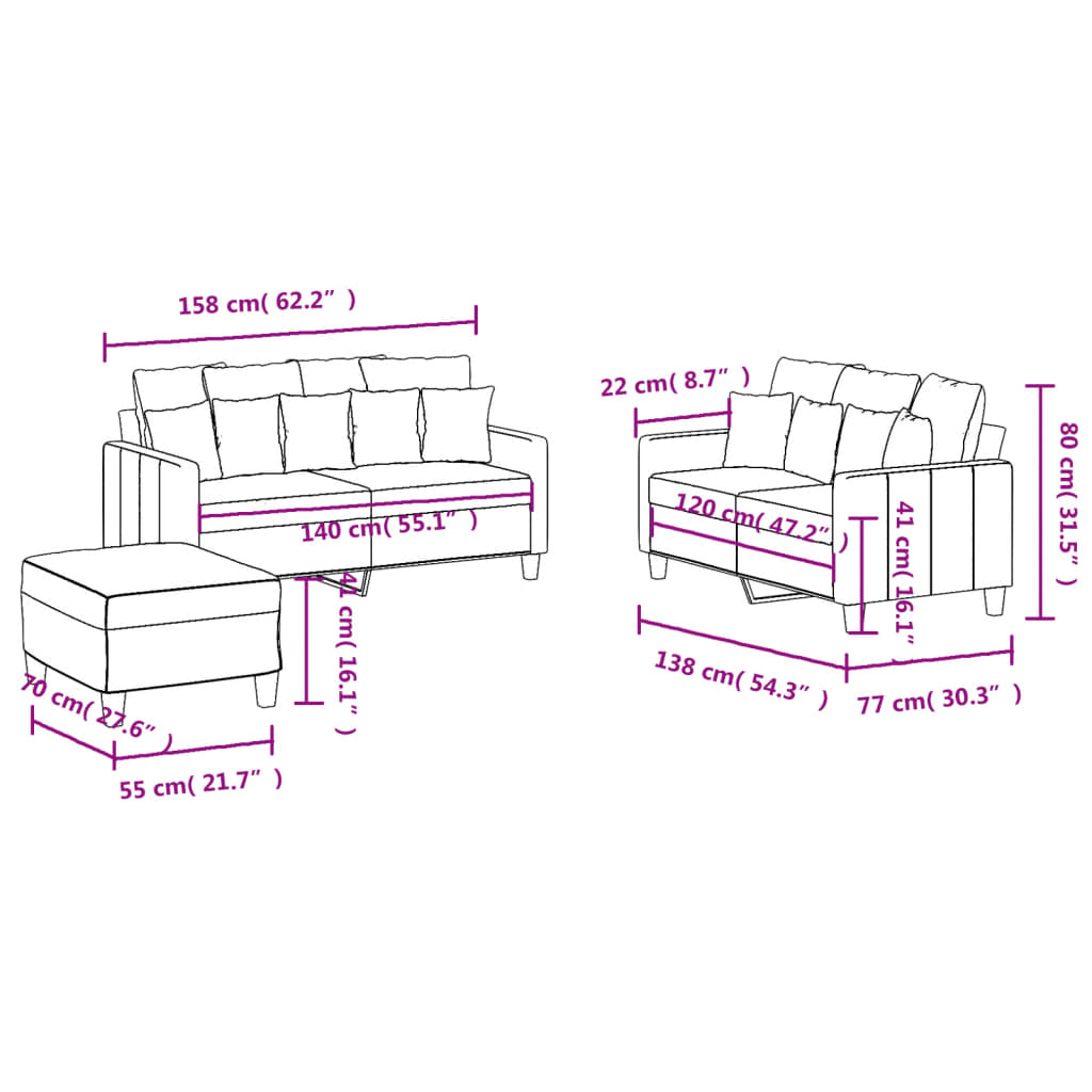 3-Delige Loungeset Met Kussens Stof