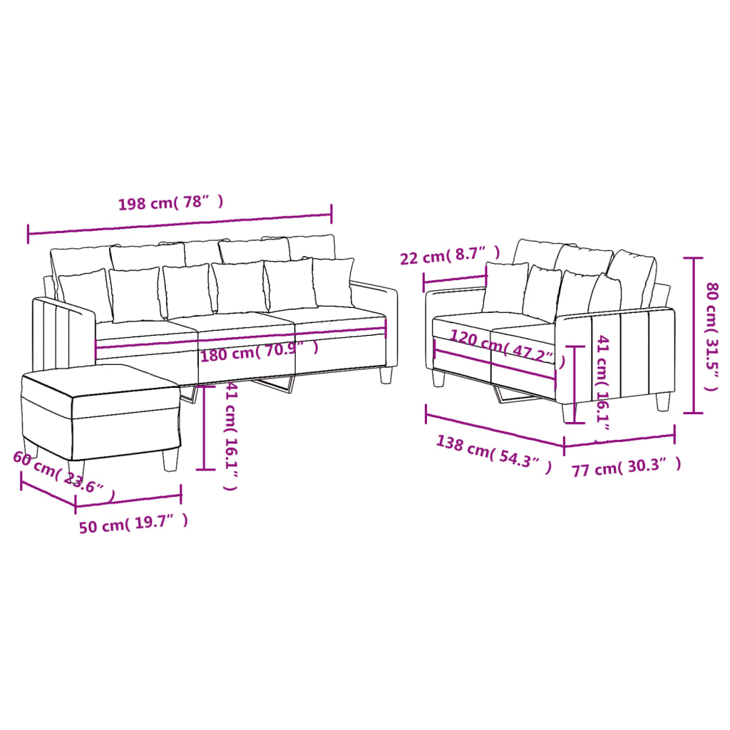 3-Delige Loungeset Met Kussens Stof