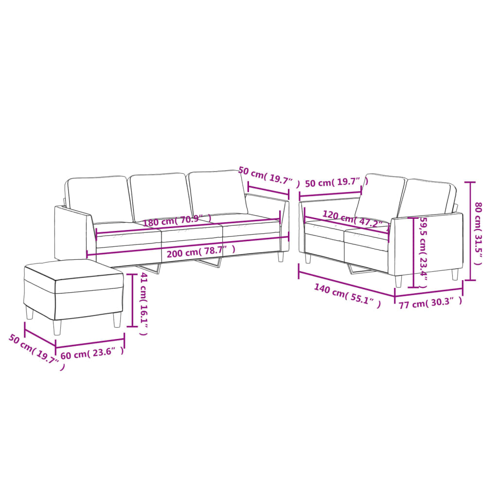 3-Delige Loungeset Met Kussens Kunstleer