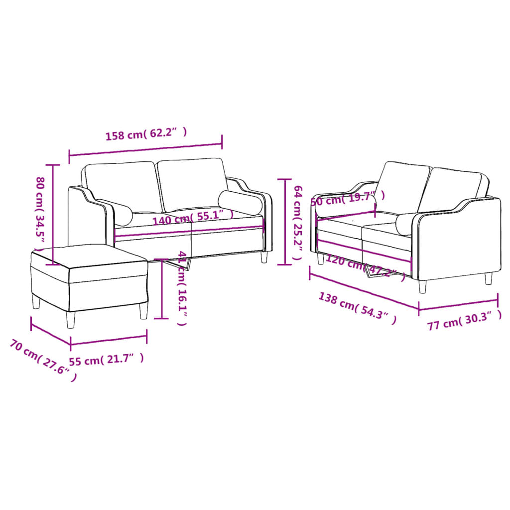 3-Delige Loungeset Met Kussens Stof Kleurig