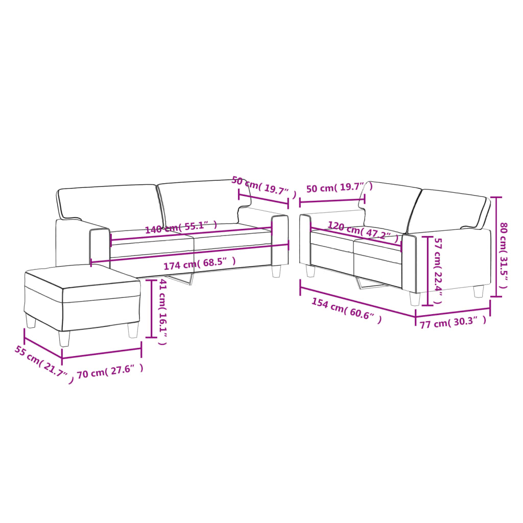 3-Delige Loungeset Kunstleer