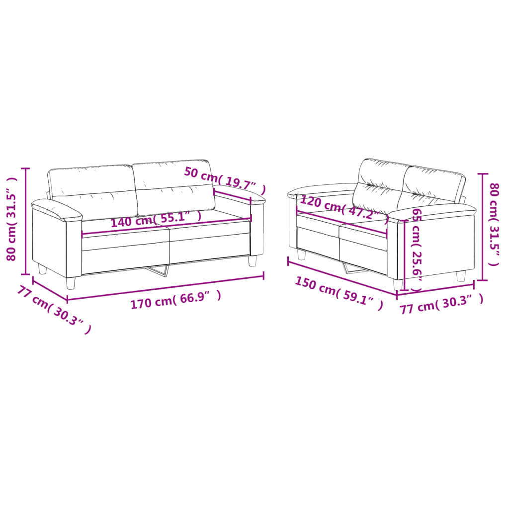 2-Delige Loungeset Met Kussens Microvezelstof