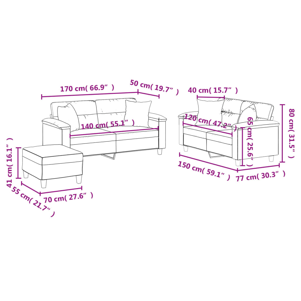 3-Delige Loungeset Met Kussens Kunstleer