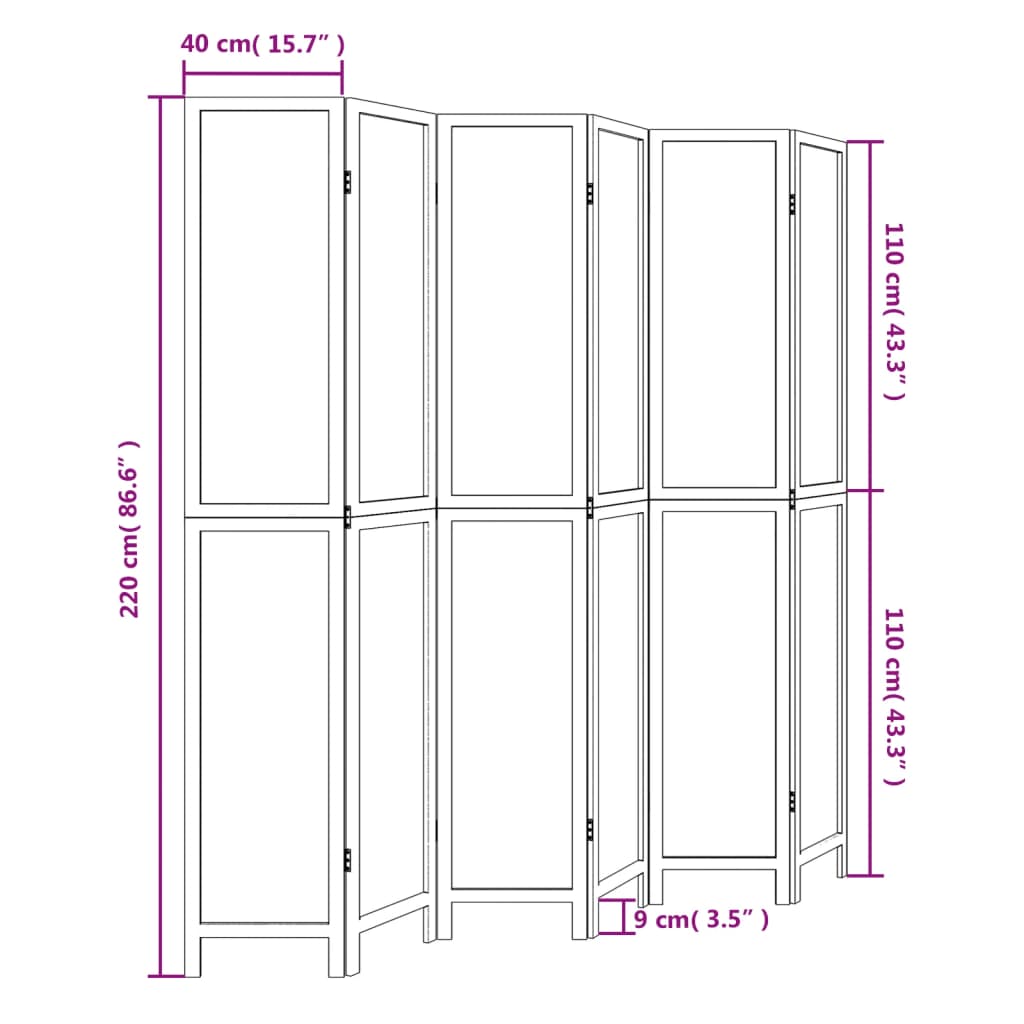 Kamerscherm Met 6 Panelen Massief Paulowniahout Wit