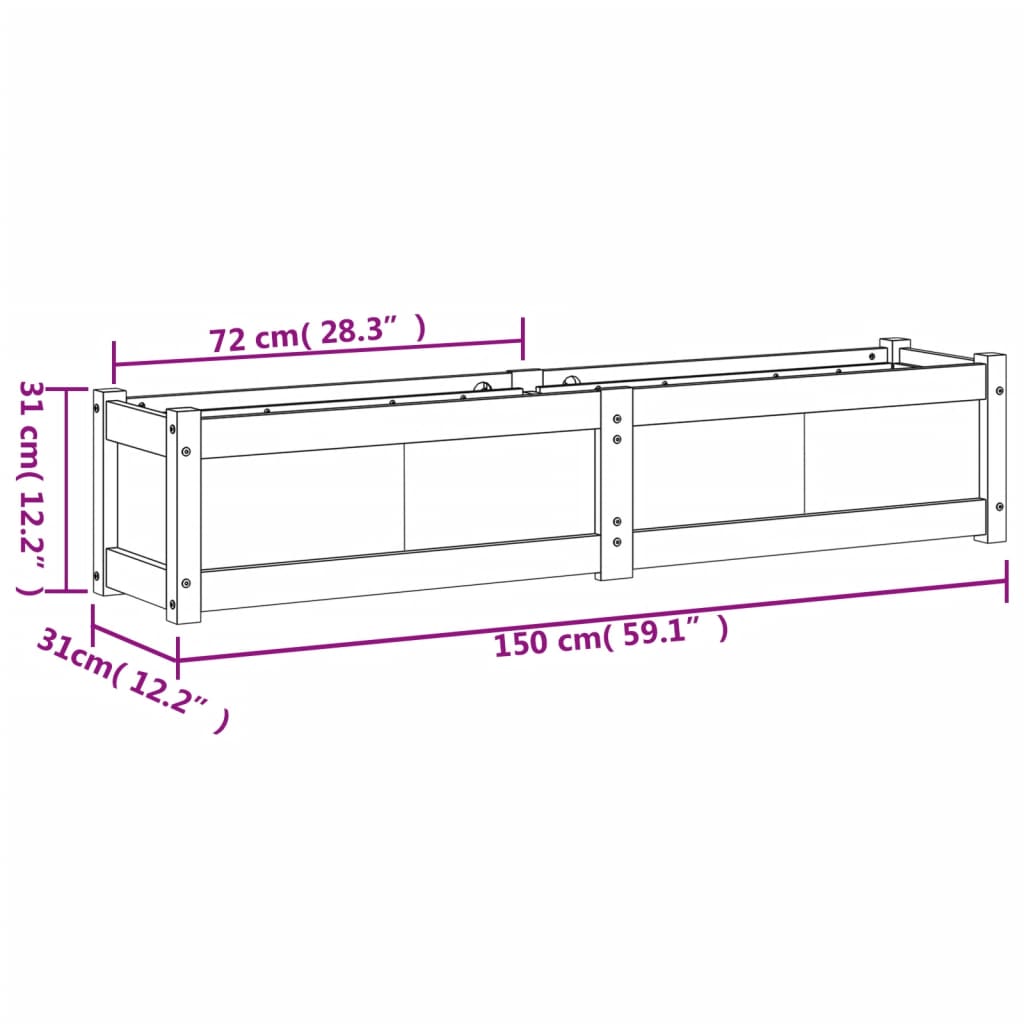 Plantenbak 50X3X3 Cm Massief Grenenhout Wit