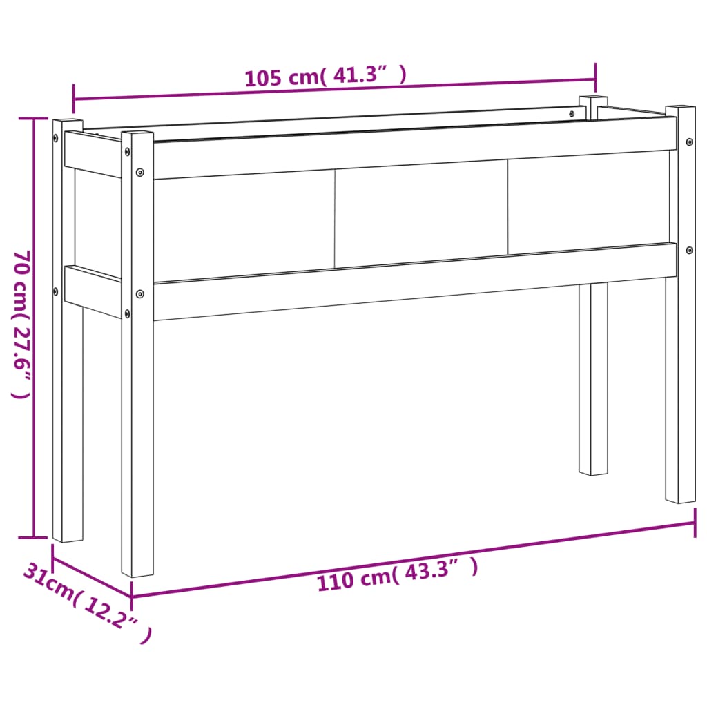 Plantenbak Met Poten 0X3X70 Cm Massief Grenenhout